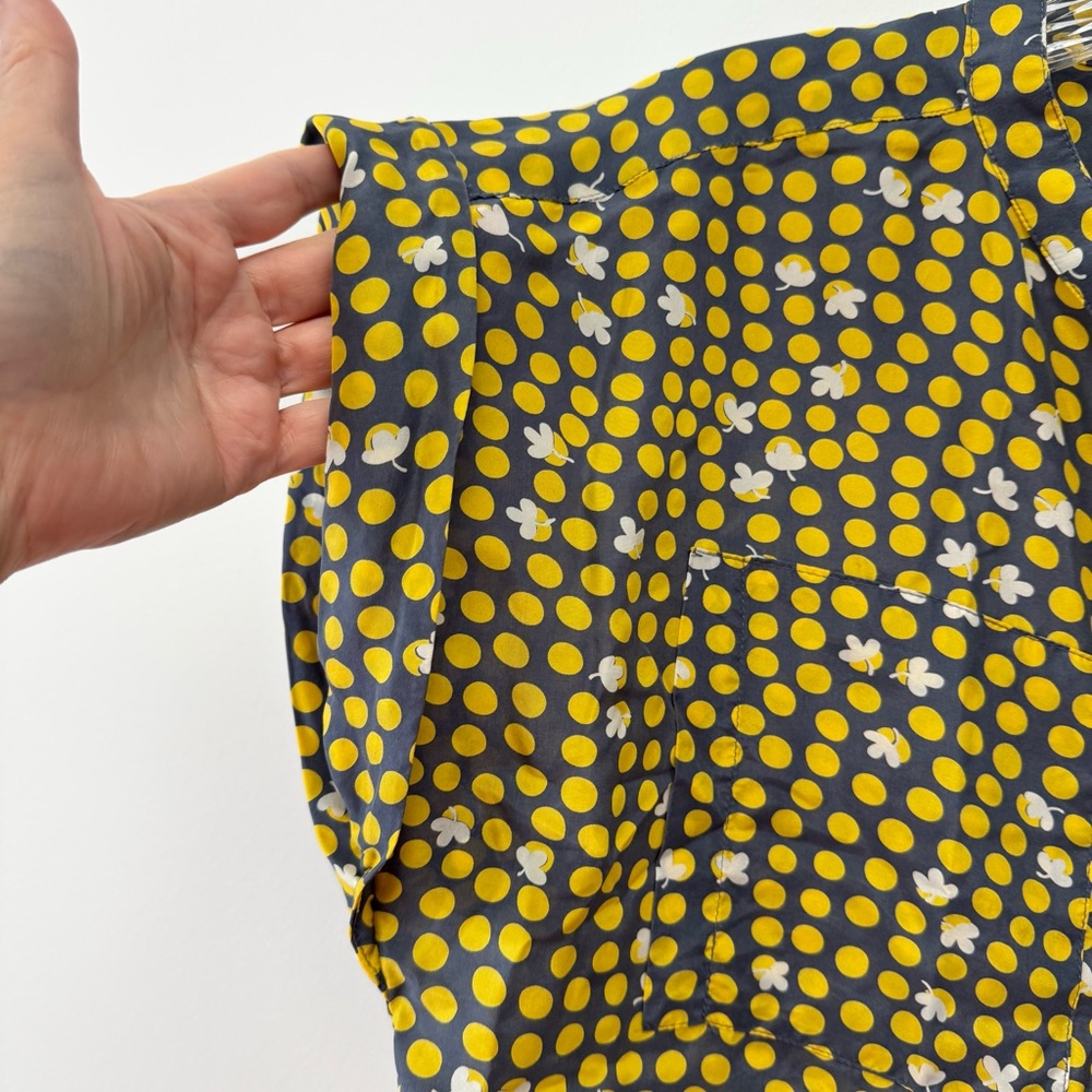 CAbi 100% Silk Clover Polka Dot Yellow Blouse Style #183 Button Down Boxy Cut XS - Picture 4 of 12